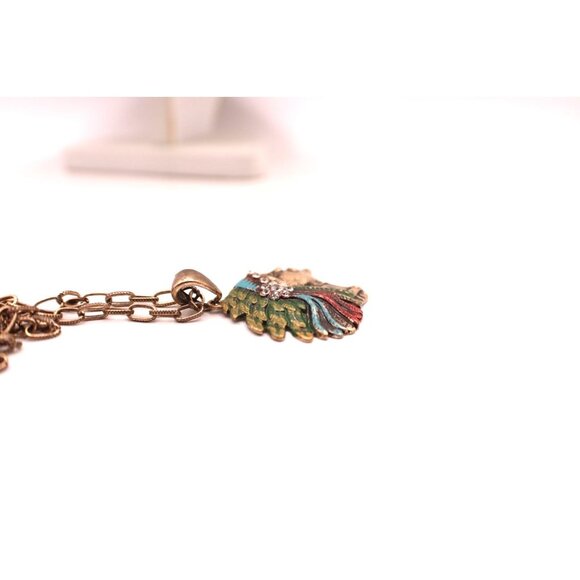Vintage Native American Chief Headdress Pendant Necklace Rhinestone Enamel Paint - Picture 7 of 9